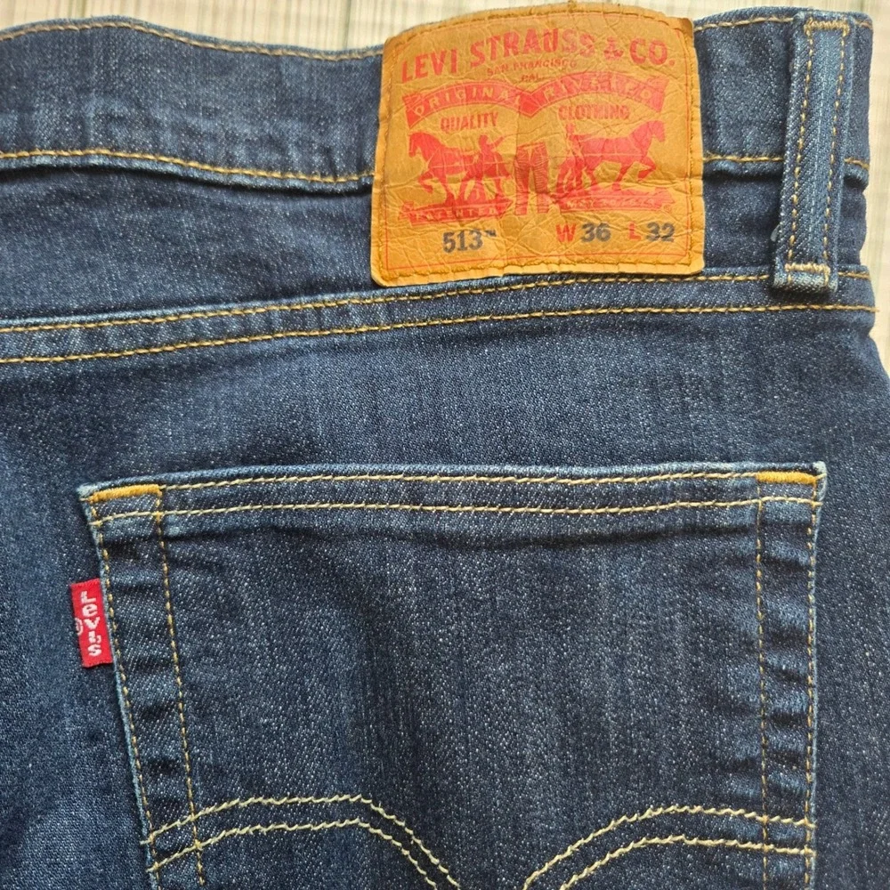 Levis 513 Slim Straight Jeans Mens 36x32 Dark‎ Indigo Blue Denim